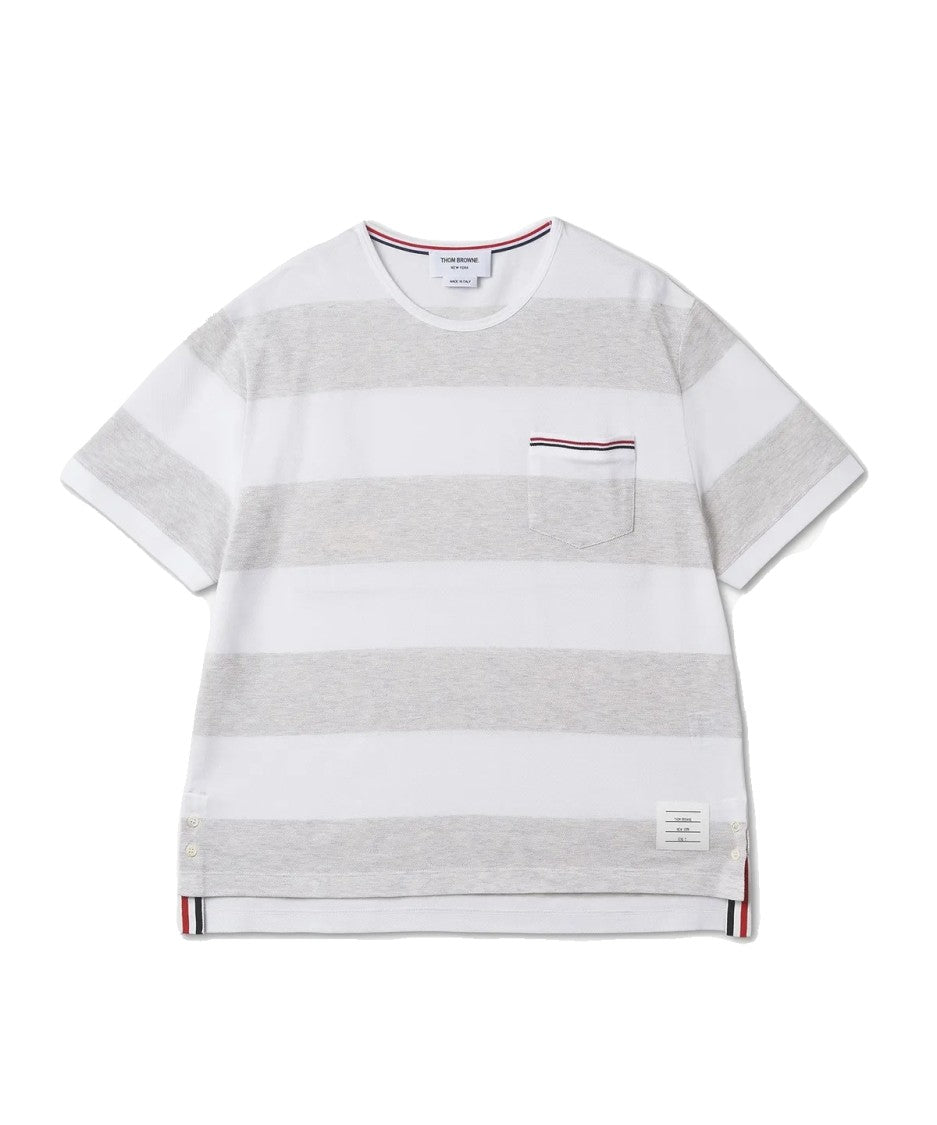 Thom Browne Short-Sleeve T-Shirt With Tricolor Accents And Horizontal Stripes