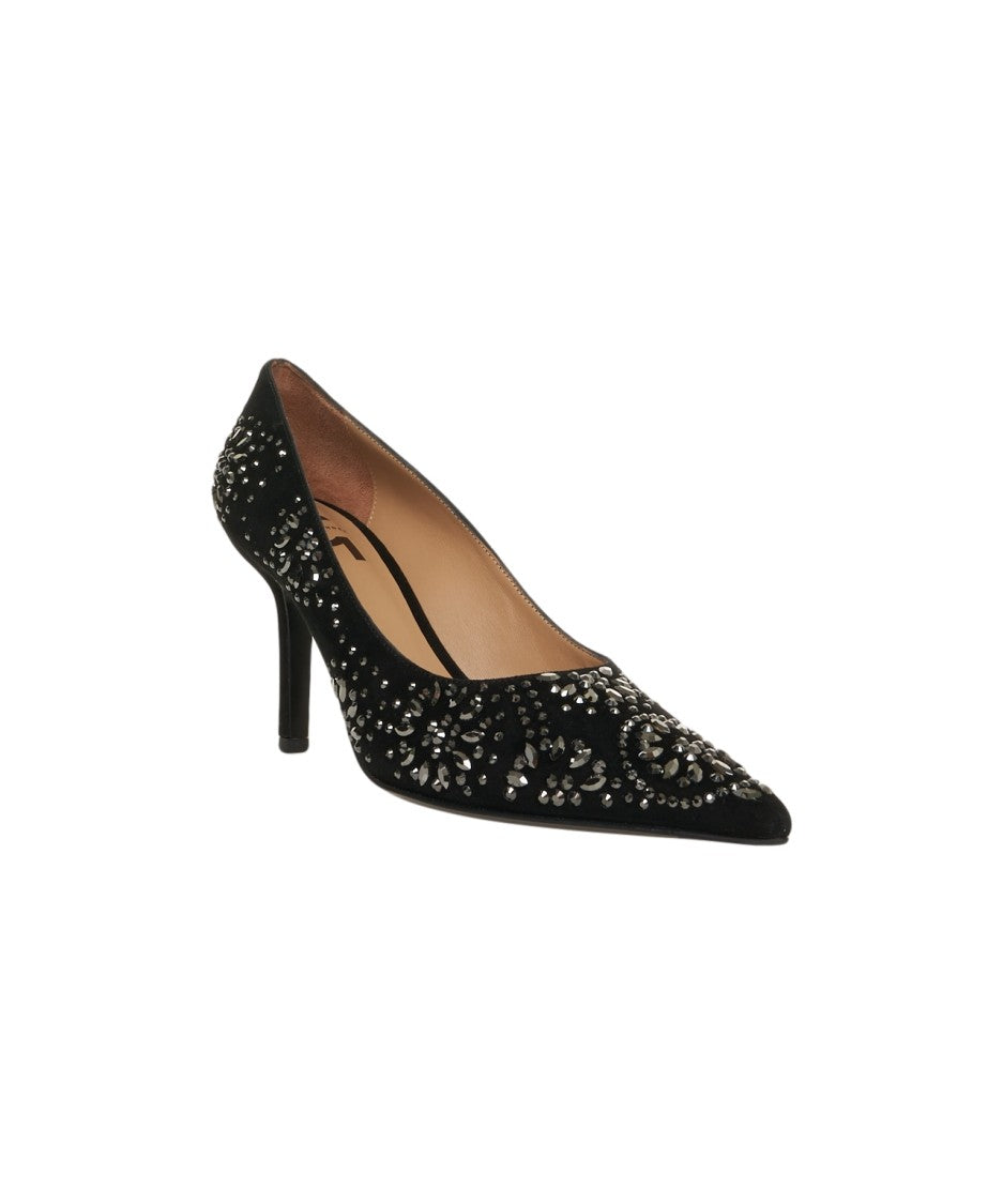Gender Pointed Toe Suede Pumps With Strass Embellishments