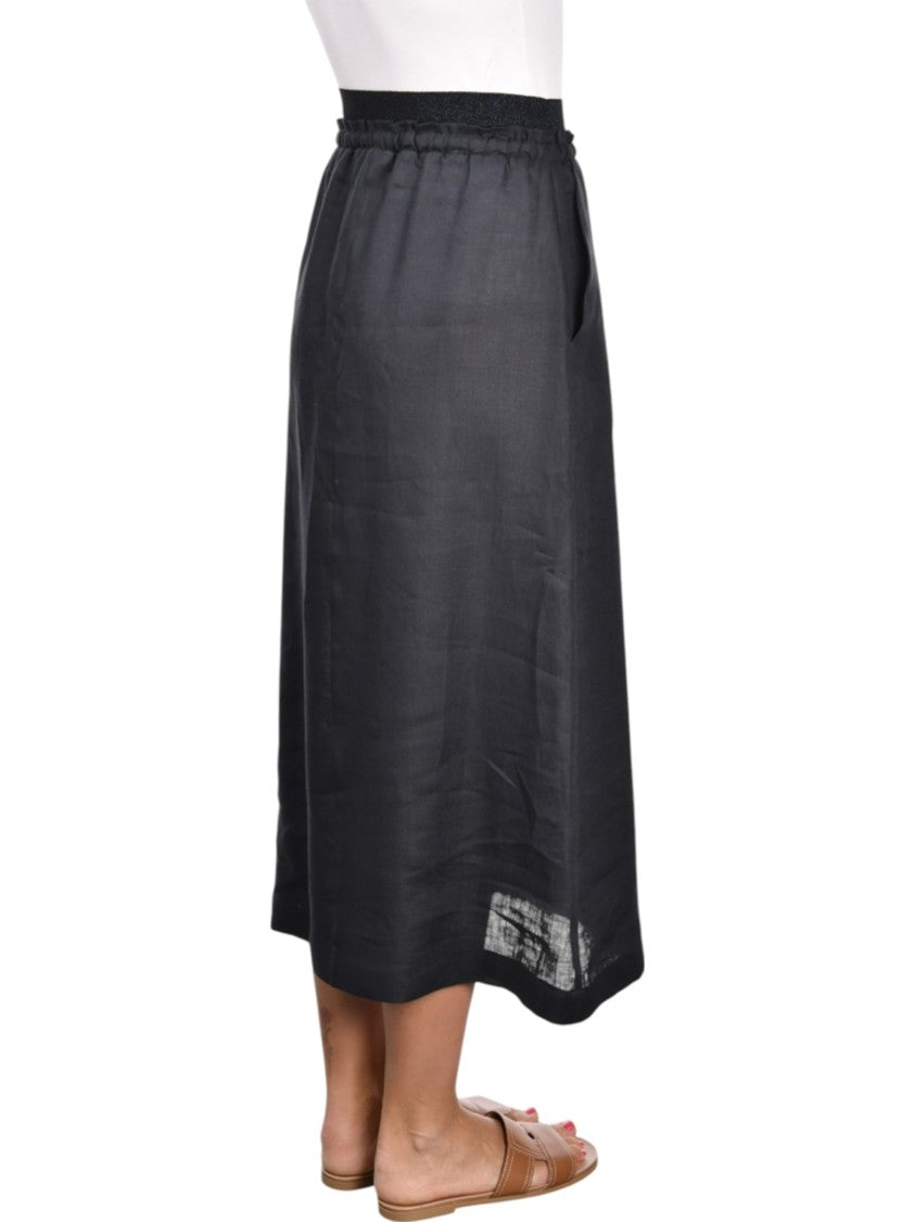 Gran Sasso Blue Elastic Waist Linen Skirt