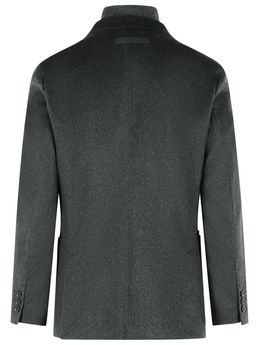 Zegna Oasi Beaver Grey Cashmere Jacket With Removable Collar