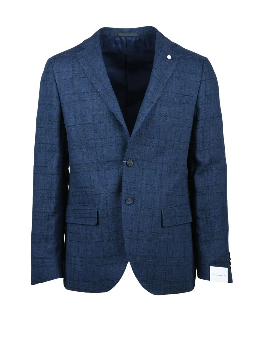 Luigi Bianchi Linen-Cotton Blend Fitted Jacket With Subtle Check Pattern