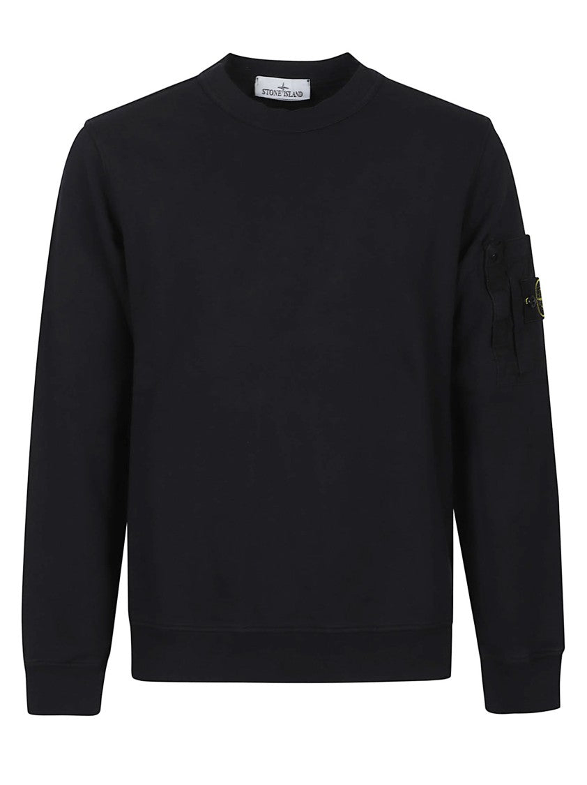 Stone Island Black Logo Crew Neck Cotton Sweatshirt