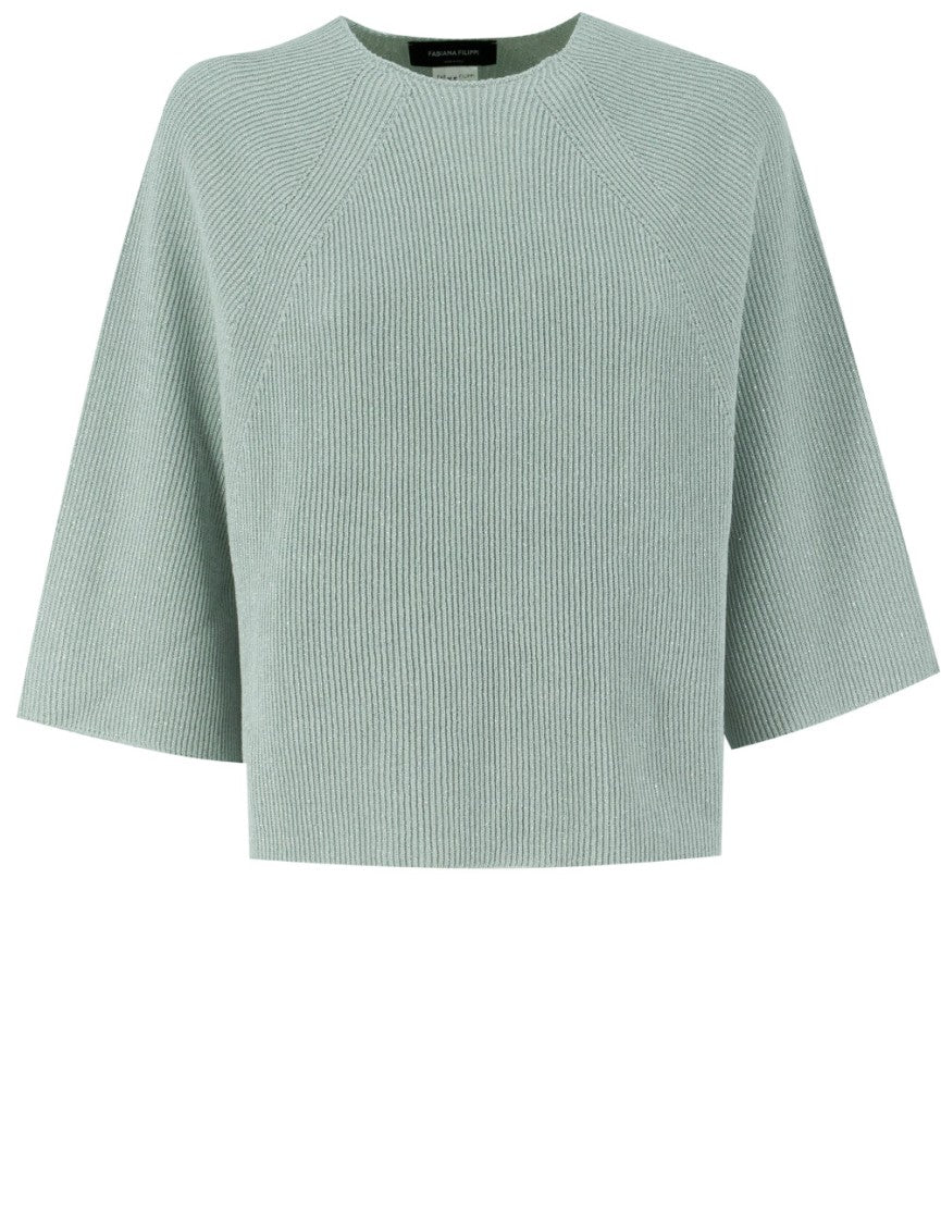 Fabiana Filippi Aqua Green Cotton Sweater With Three-Quarter Sleeves