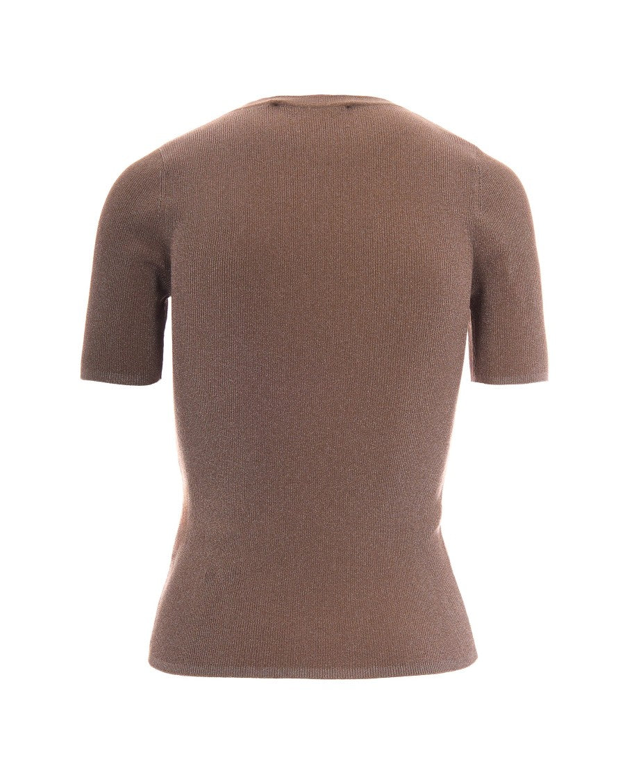 Max Mara Natural Ribbed Knit Metallic Top