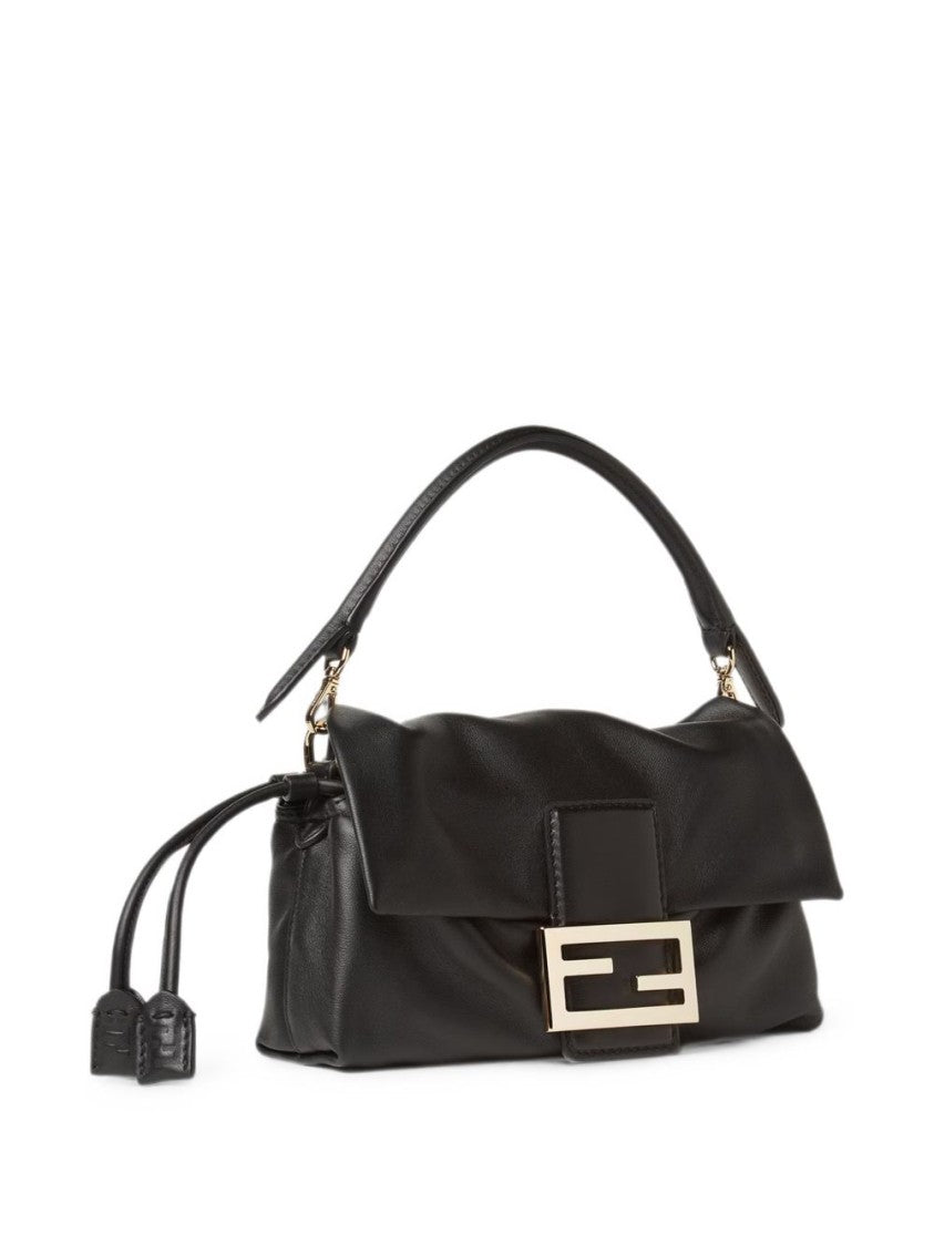 Fendi Structured Black Leather Bag With Metallic Buckle