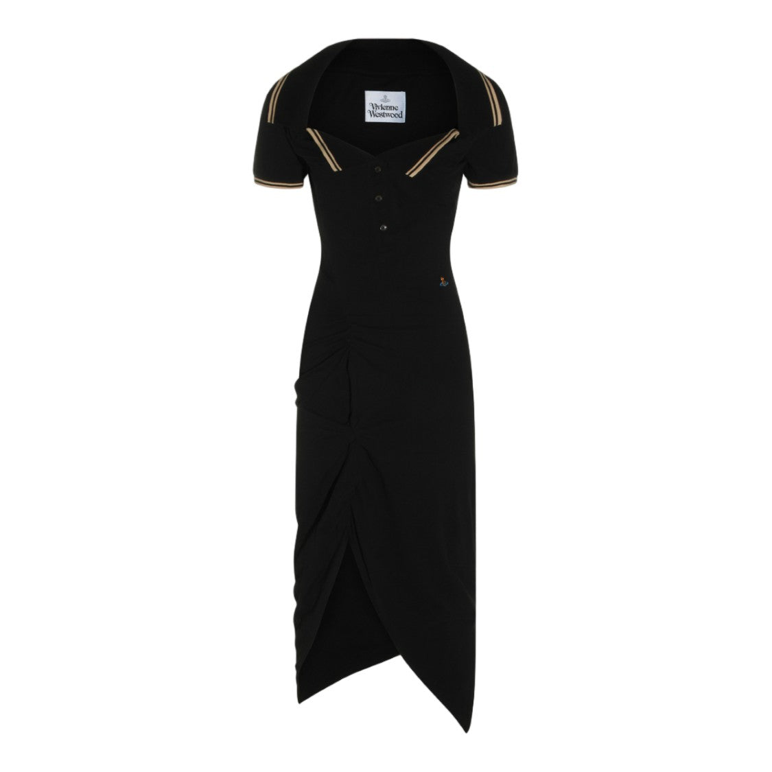 Vivienne Westwood Fitted Midi Dress With Asymmetrical Hemline And Contrasting Stripes
