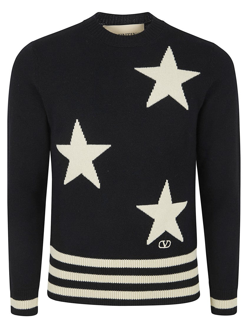 Valentino Garavani Pure Cashmere Crew Neck Sweater With Star Embroidery