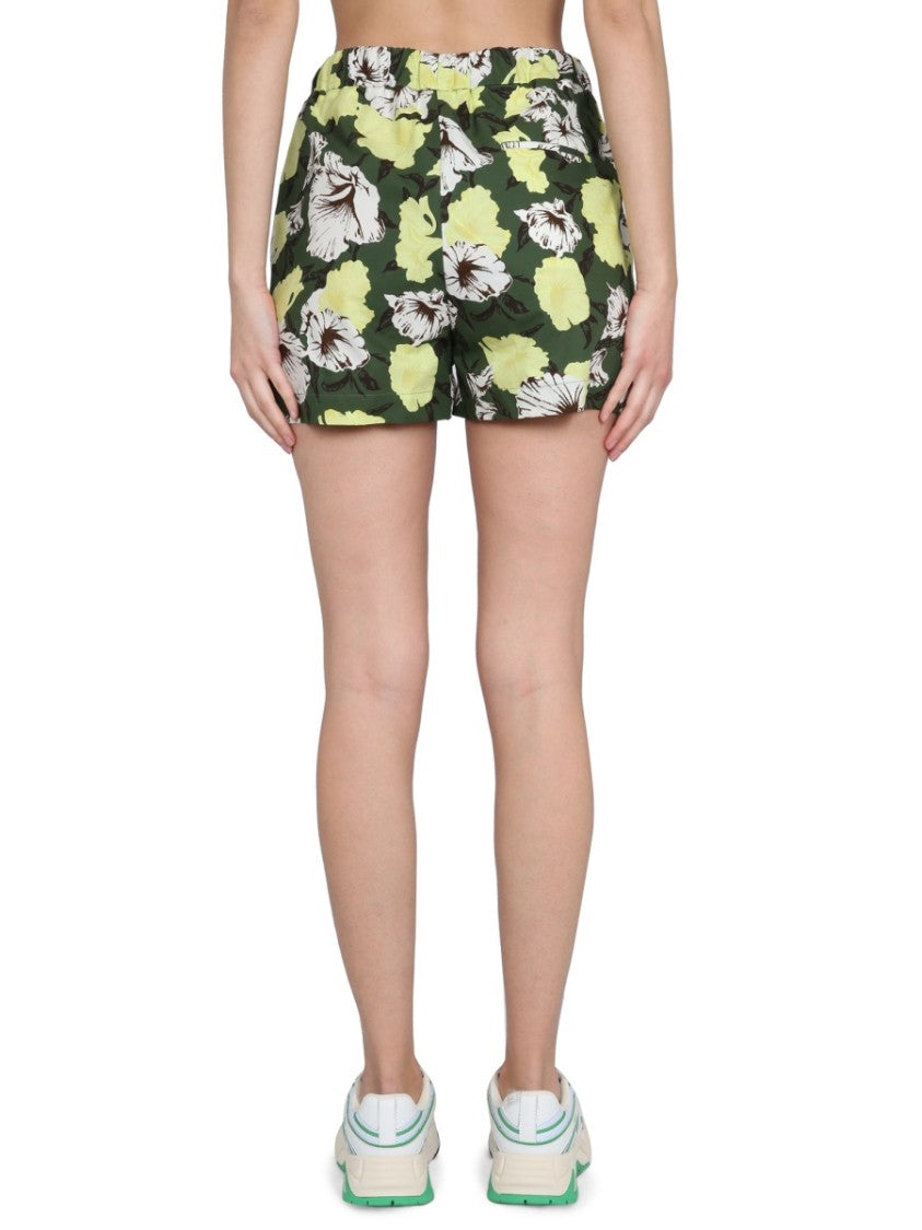 Msgm Floral Print Shorts With Elastic Waistband