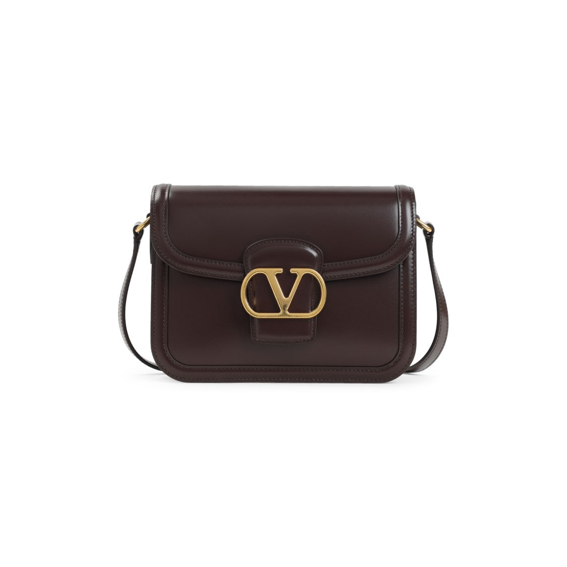 Valentino Garavani Structured Brown Calf Leather Shoulder Bag