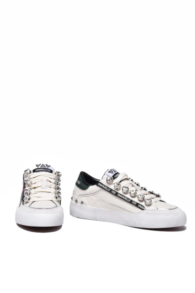 Emanuélle Vee White/Green Leather Rubber Sole Sneakers