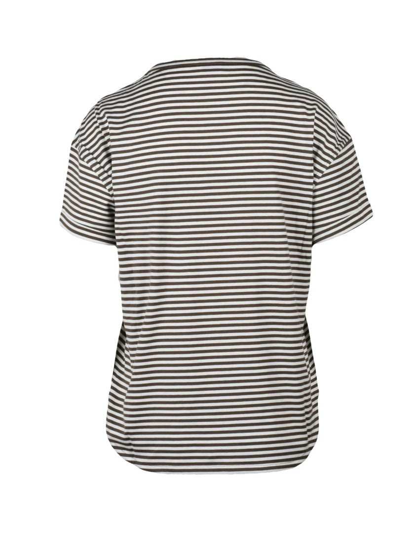 Brunello Cucinelli White/Brown Cotton Women T-Shirt