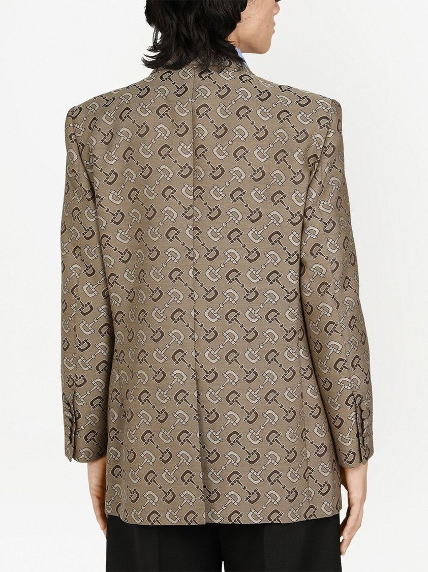 Gucci Double-Breasted Beige Jacket With Jacquard Motif