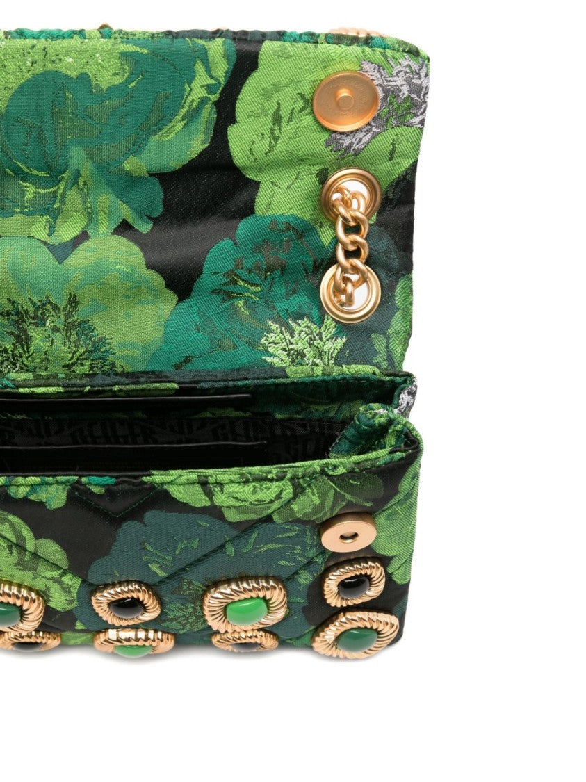 Kurt Geiger Ornate Green Floral Jacquard Shoulder Bag With Gold Accents