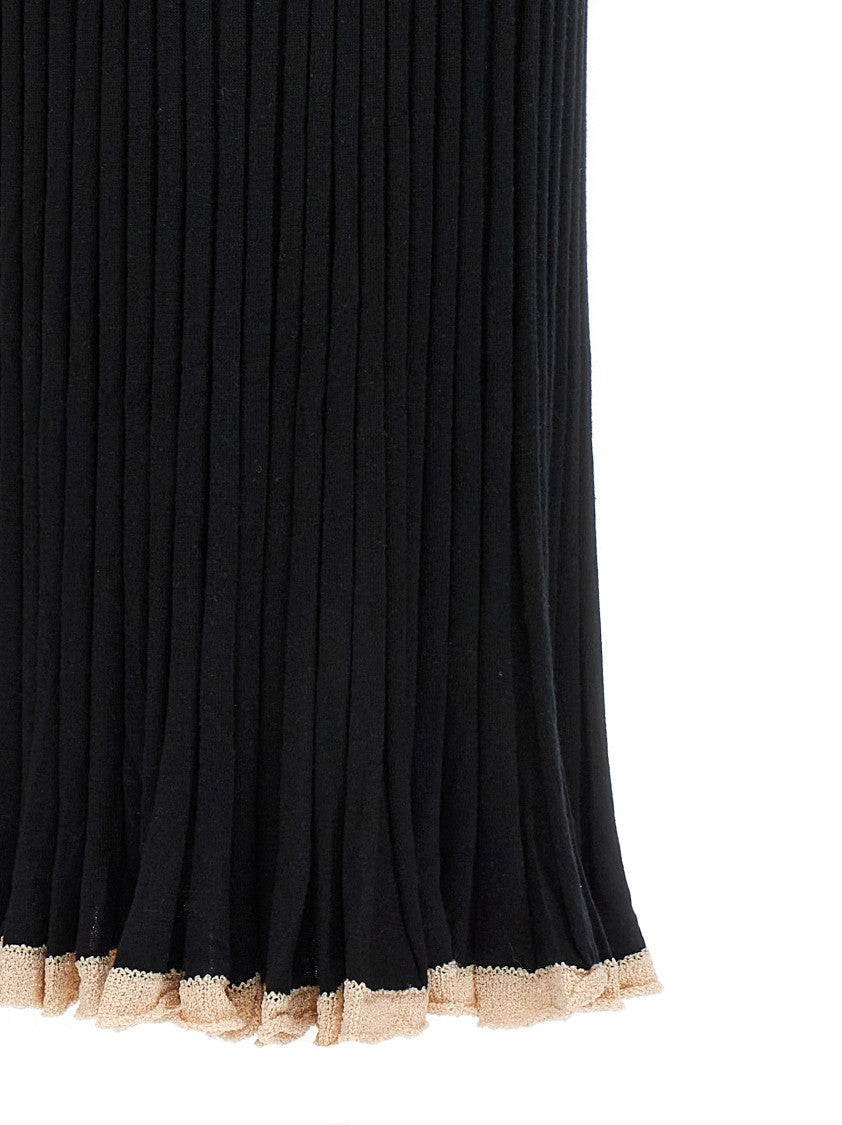 Proenza Schouler Ribbed Silk Blend Skirt With Contrasting Hem