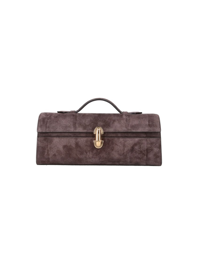 Savette Brown Symmetry Slim Metallic-Clasp Suede Pouch