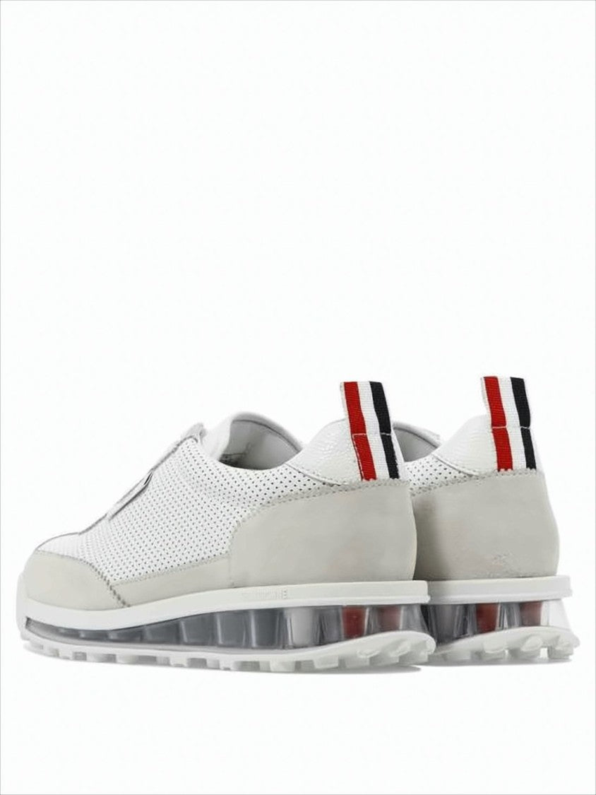 Thom Browne Perforated Leather Sneakers With Suede Overlays And Transparent Sole
