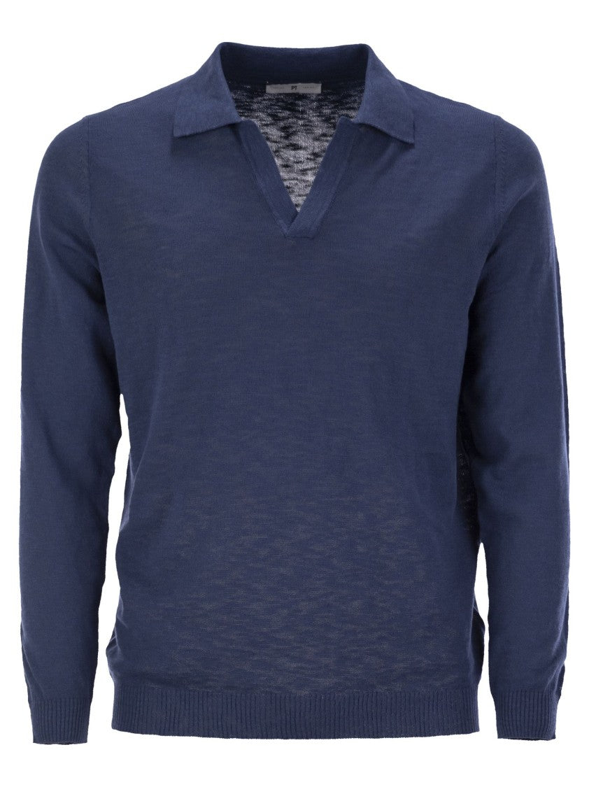 Pt Torino Buttonless Collar Polo Shirt With Slim Fit