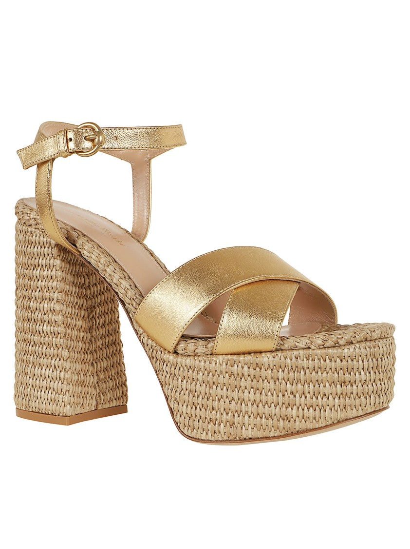 Gianvito Rossi Gold Metallic Platform Sandals With Crisscross Straps
