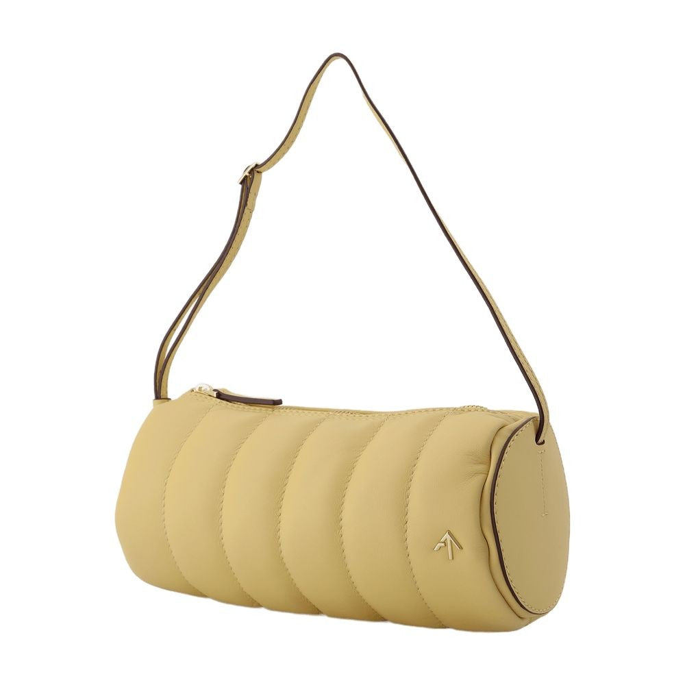 Manu Atelier Padded Cylinder Bag In Cream Leather