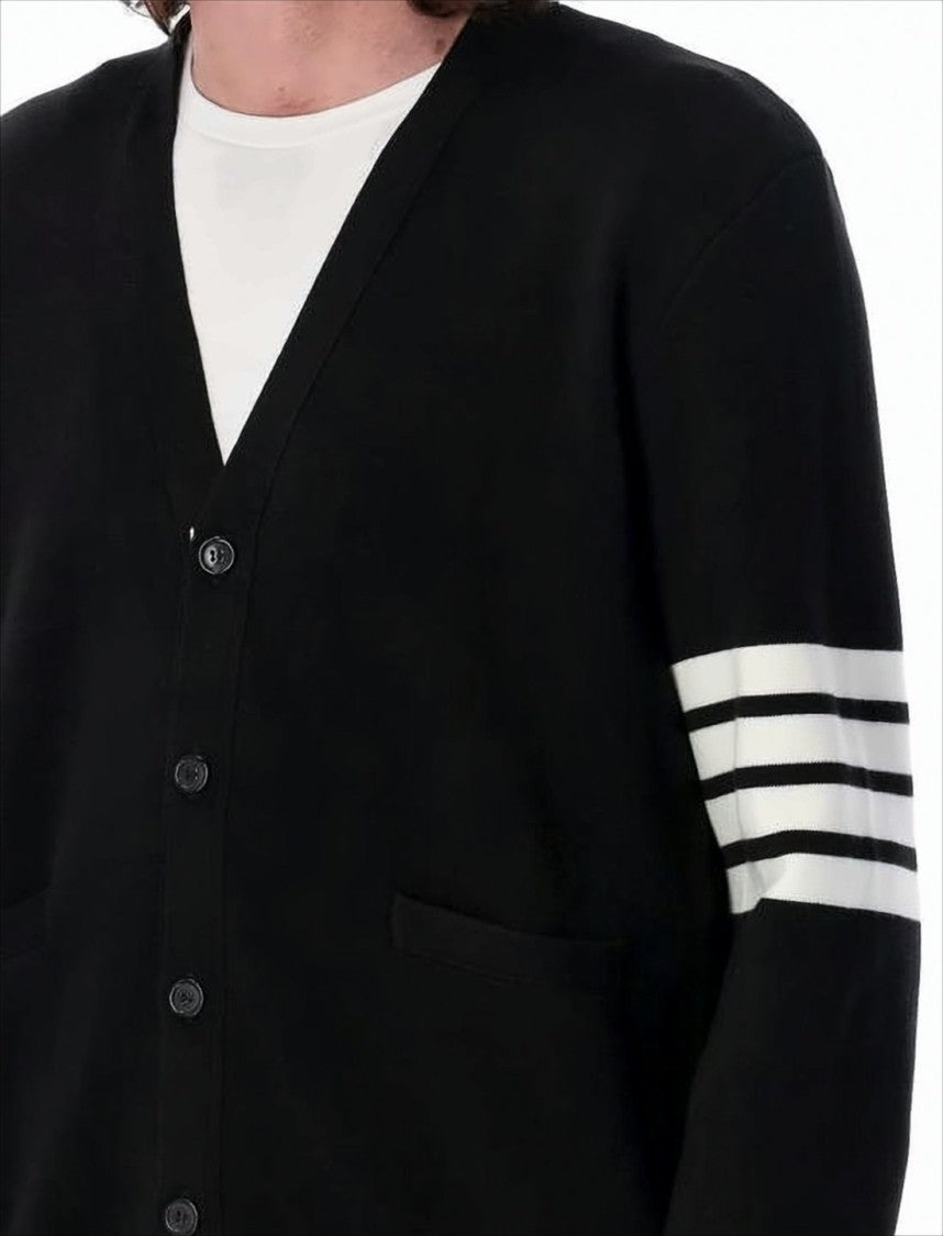 Thom Browne V-Neck Cardigan With Four Stripes Detail
