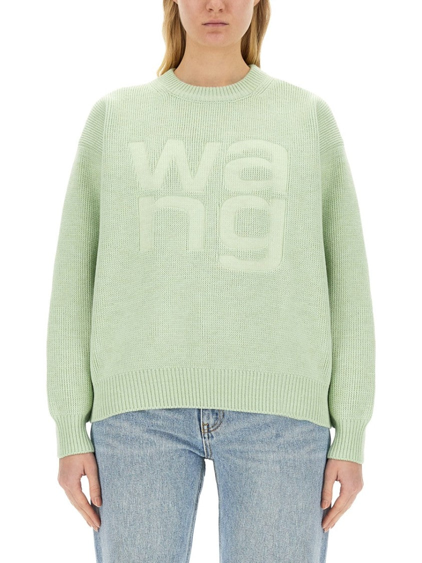 T By Alexander Wang Textured Knit Jersey With Prominent Logo Design