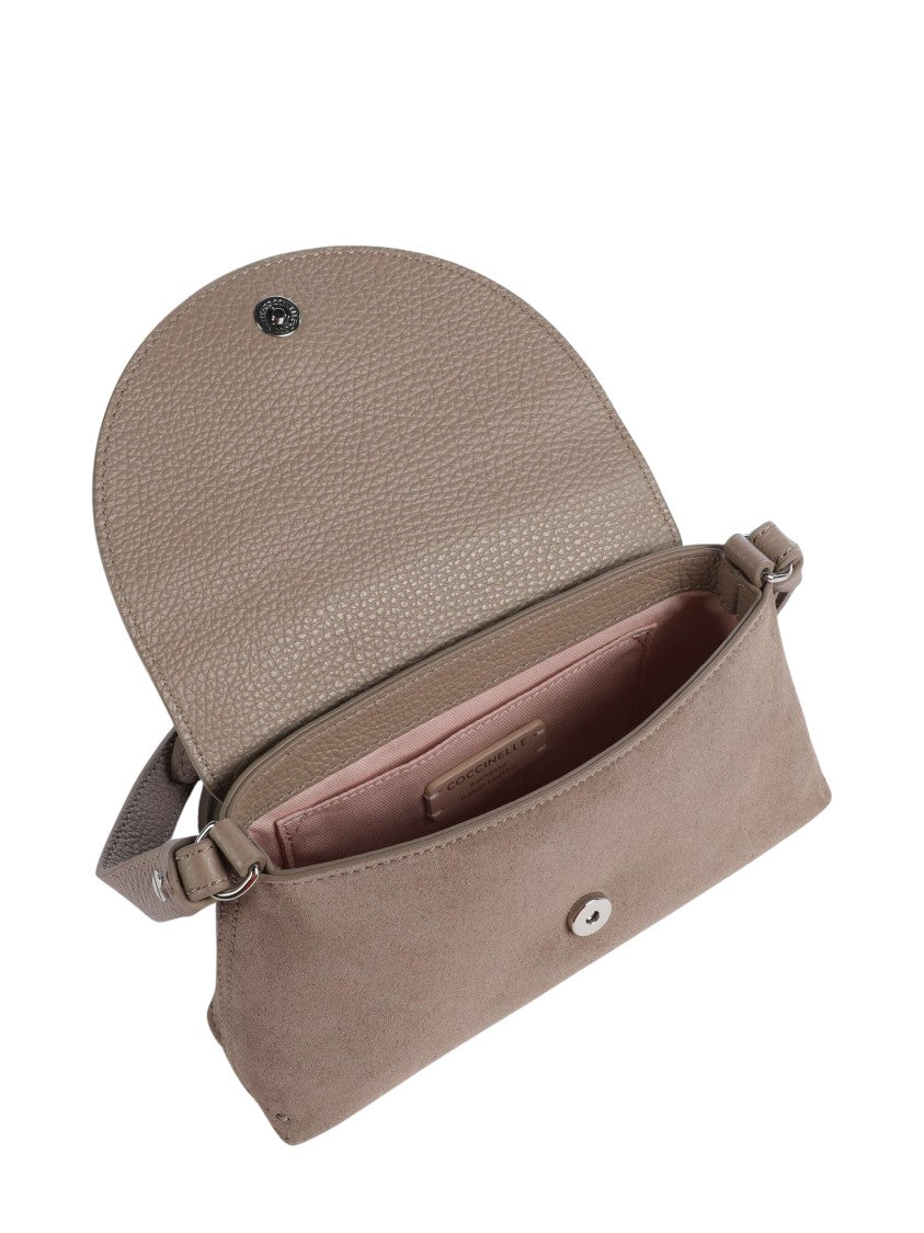 Coccinelle Brown Suede Crossbody Bag With Adjustable Strap