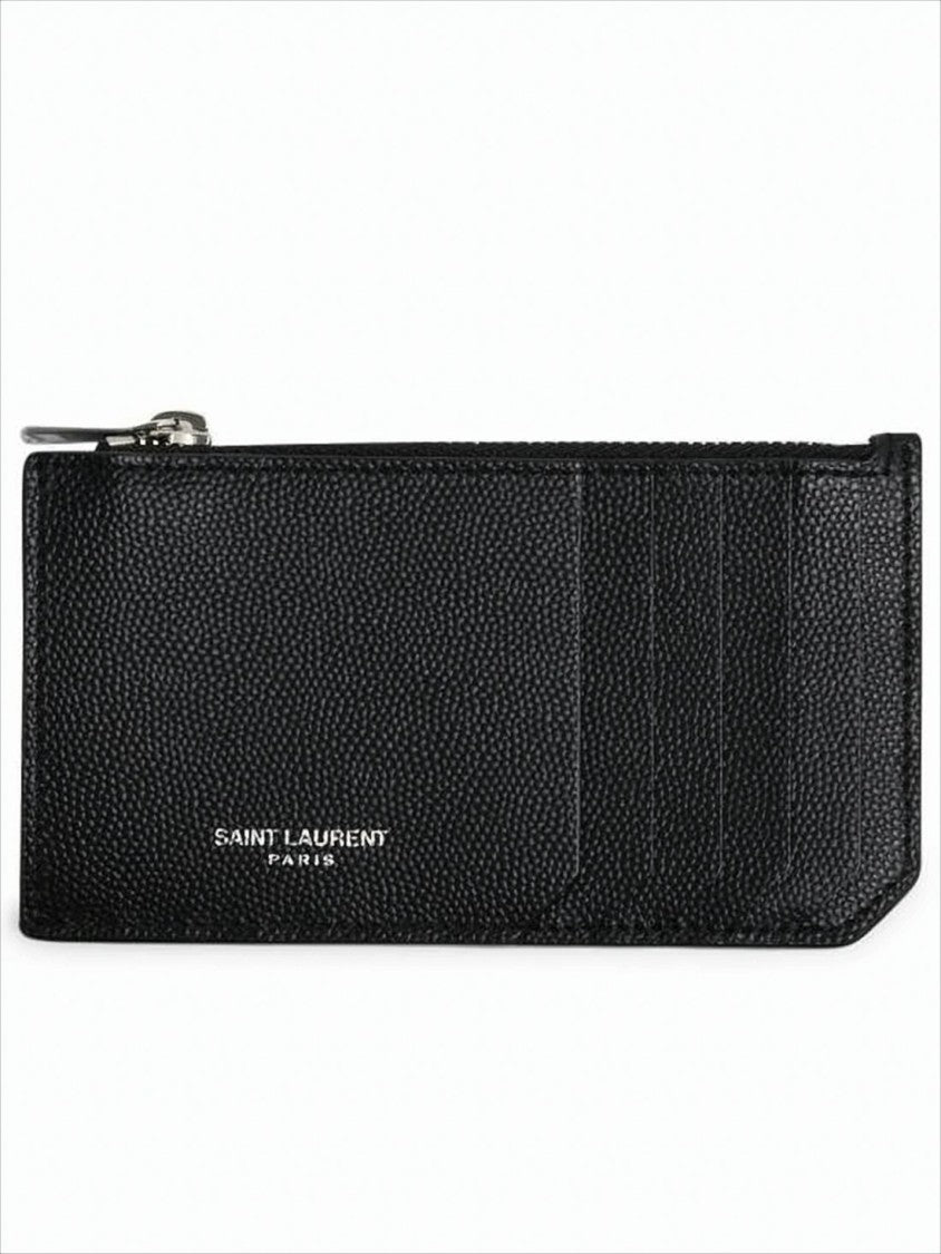 Saint Laurent Textured Calf Leather Wallet With Zippered Compartment