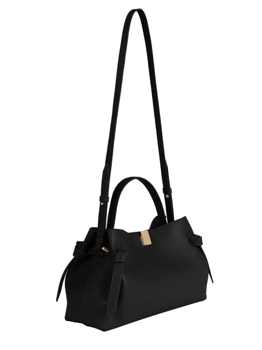 Yuzefi Structured Pebbled Leather Shoulder Bag With Gold Accents