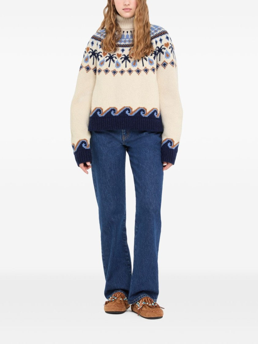Alanui Sweet Winter Fair Isle Raglan Wool Turtleneck