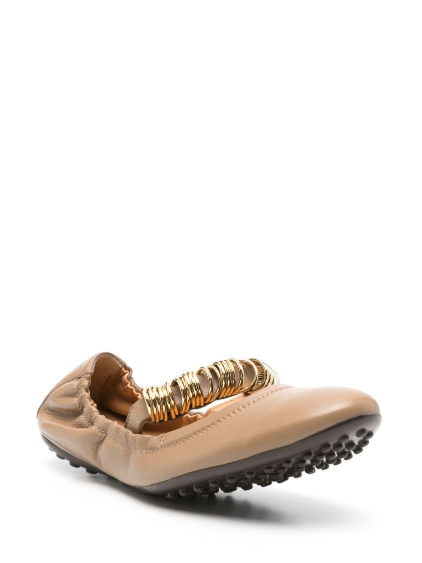 Tod's Gathered Elasticized Flat Shoes With Decorative Gold Rings
