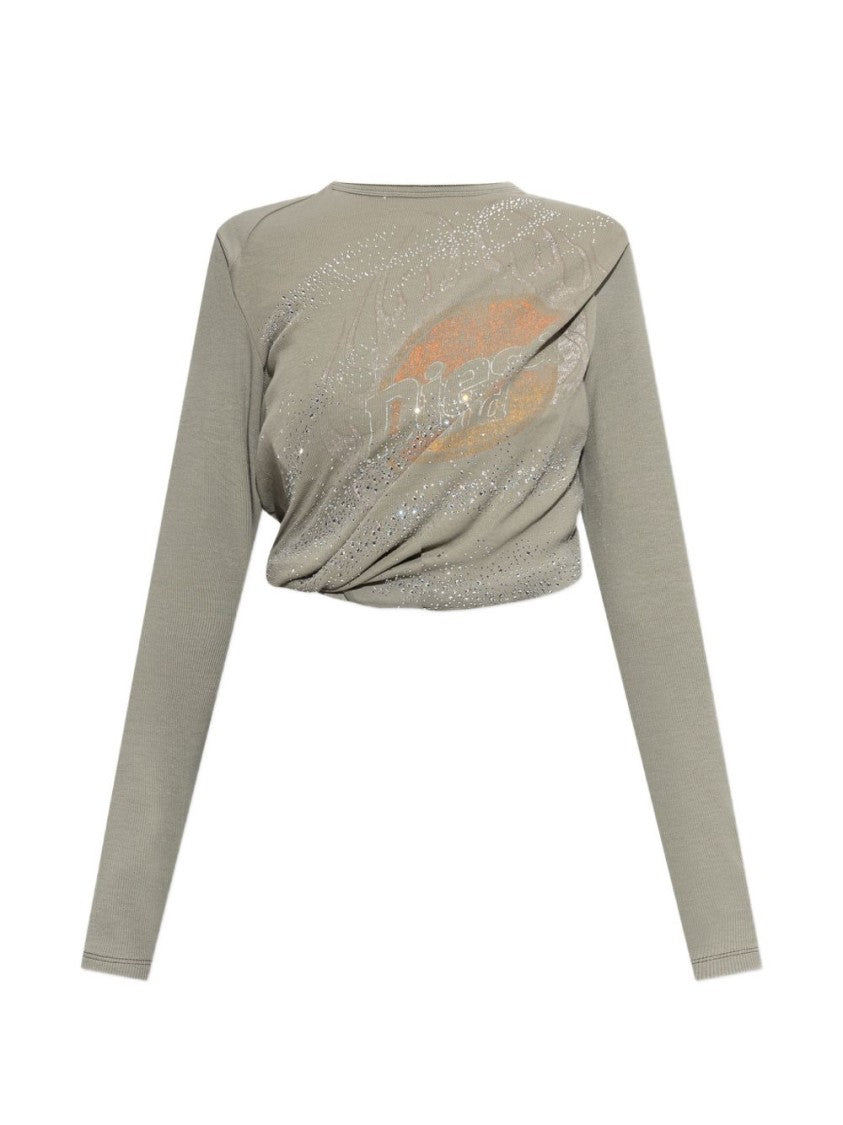 Diesel Draped Long-Sleeved Top With Sparkling Embellishment
