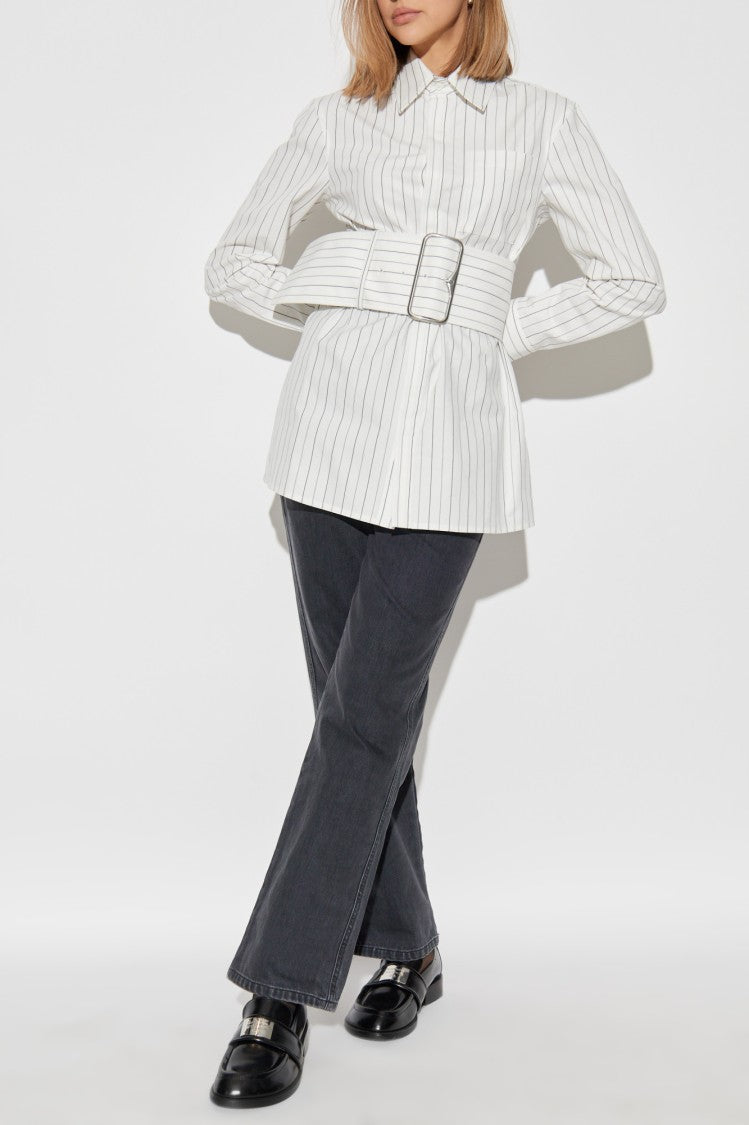 Burberry White Shirt With Subtle Stripe Pattern