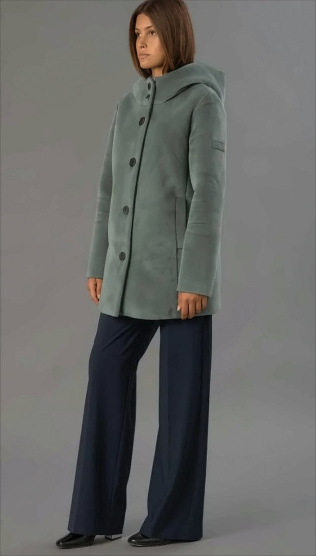 Rihunik Smooth Velvet Coat With Wraparound Hood