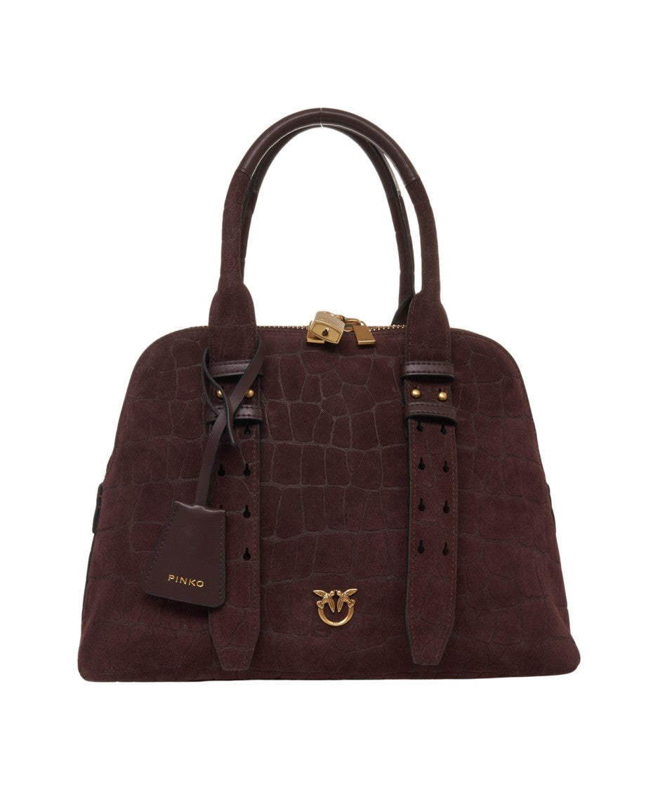Pinko Crocodile Embossed Suede Handbag