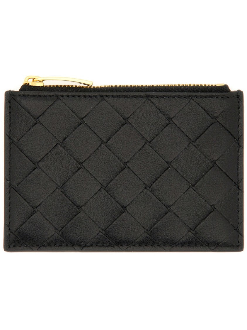 Bottega Veneta Woven Zippered Lambskin Card Holder