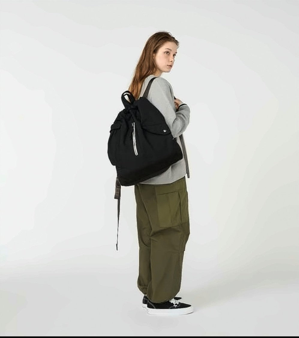 Nanamica Spacious Black Tote Bag With Drawstring Closure
