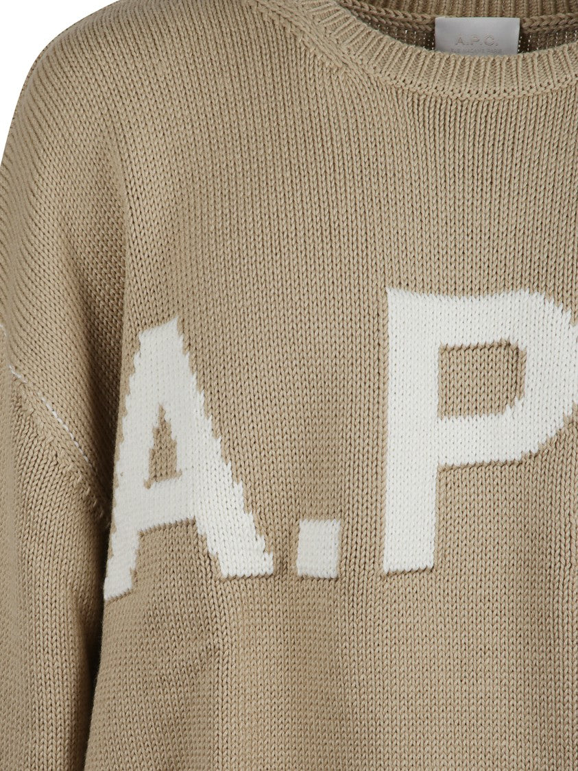 A.P.C. Beige Contrasting Logo Wool Sweater