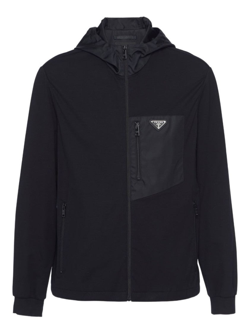 Prada Black Hooded Ribbed Cuffs Jacket