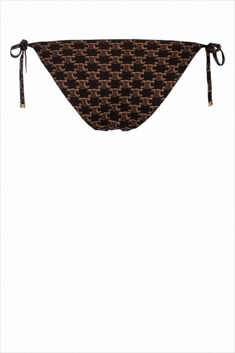 Celine Low-Rise Bikini Bottom With Crescent Motif And Tie-Side Closure