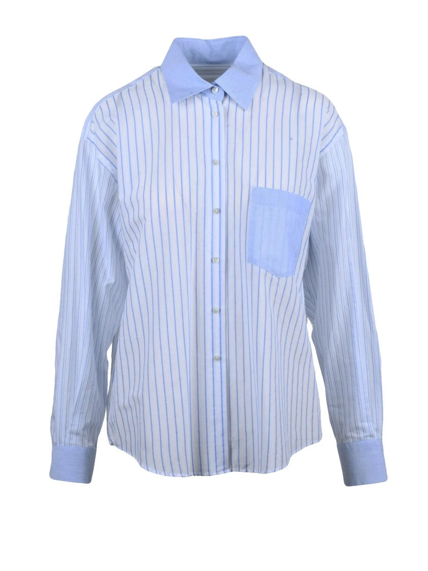 Xacus White/Light Blue Oversized Striped Brushed Cotton Shirt