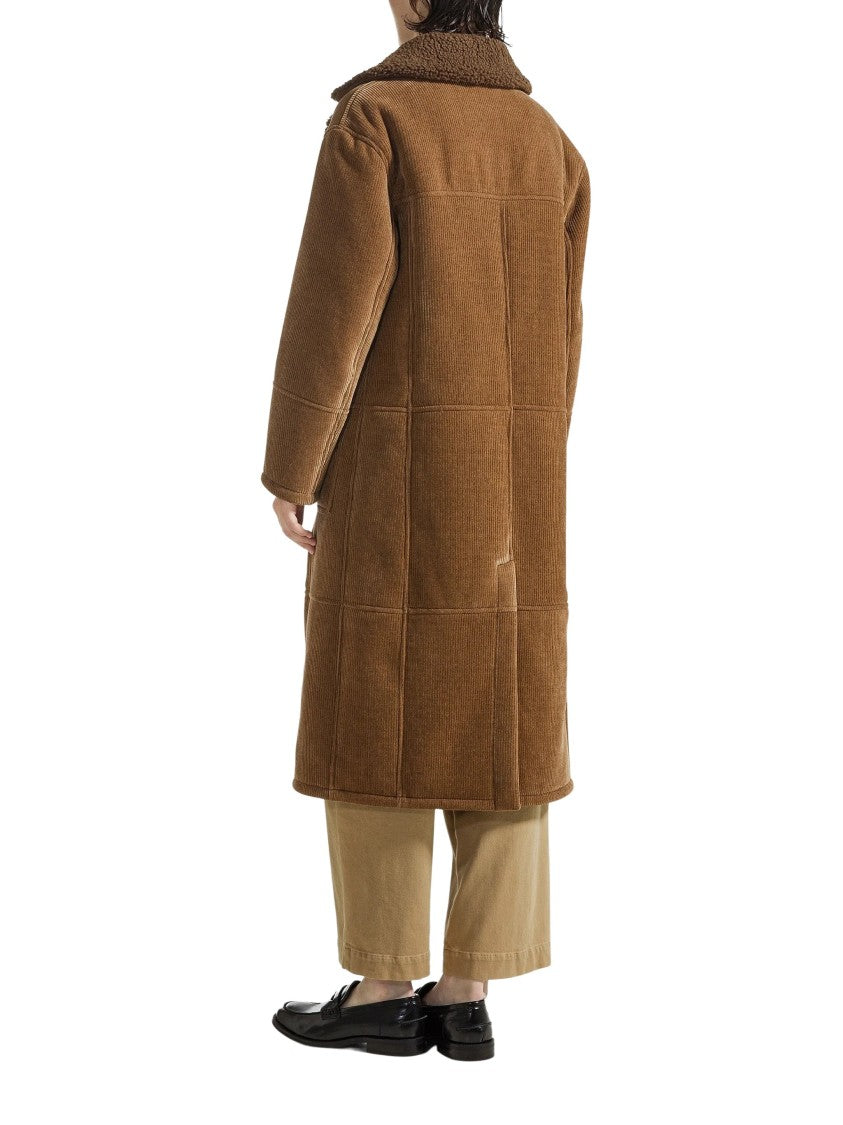 Seventy Venezia Double-Breasted Striped Velvet Long Coat