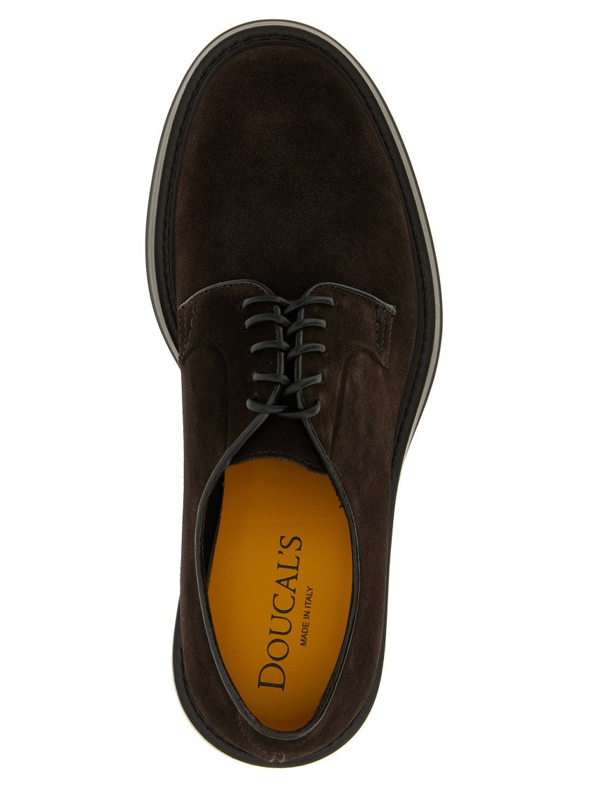 Doucal's Brown Suede Derby Shoes With Blake Construction