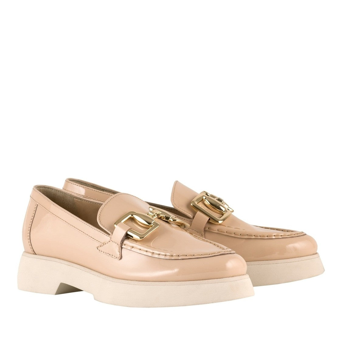 Högl Beige Max Gold-Tone Buckle Patent Leather Loafers