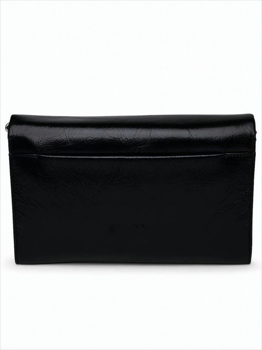 Ami Paris Rectangular Black Cow Leather Shoulder Bag
