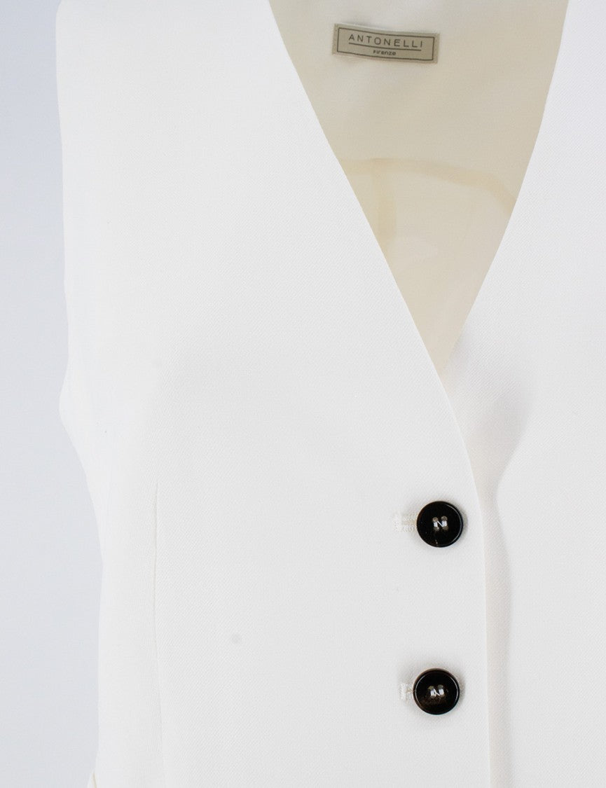 Antonelli Slim Fit White Gilet With Contrasting Buttons