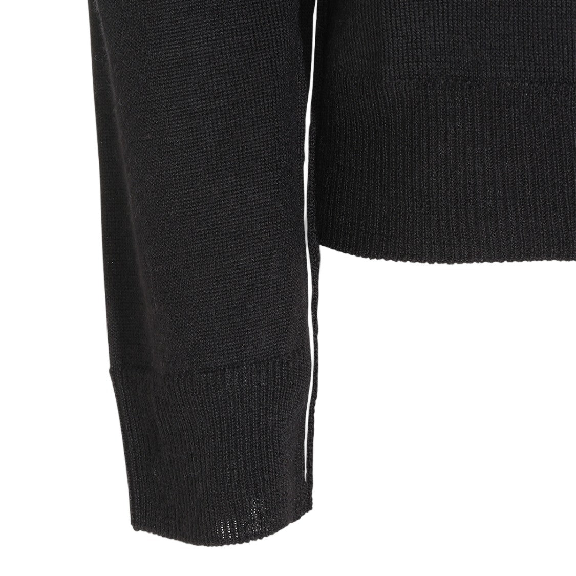 Mm6 By Maison Margiela Fitted Black Knit Sweater With Subtle White Piping