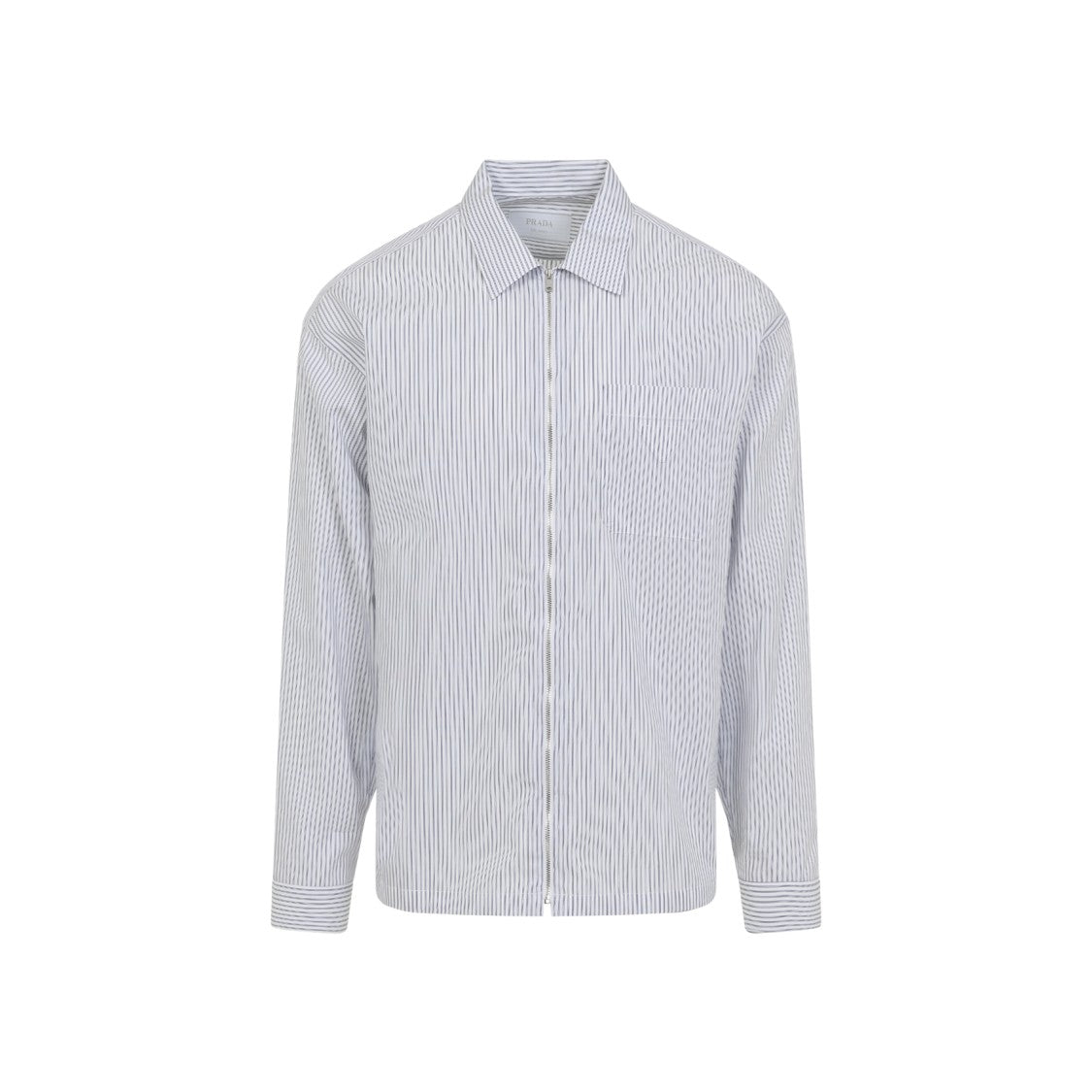 Prada Vertical Striped Cotton Shirt With Front Zipper Closure