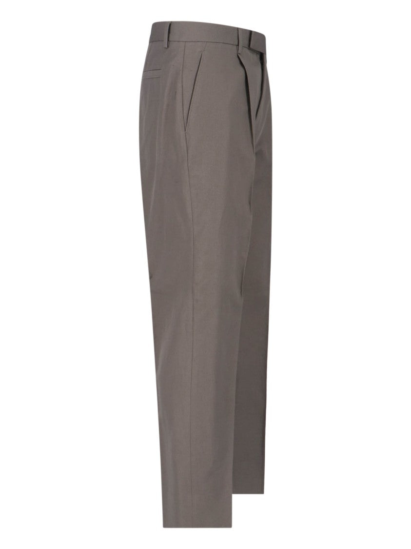Zegna Taupe Tailored Cotton-Linen Straight Leg Trousers