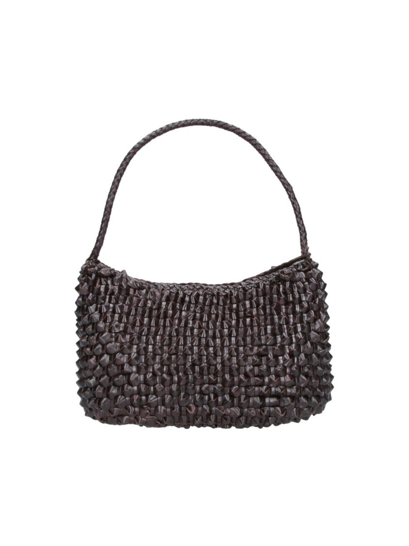 Dragon Diffusion Brown Basil Cactus Woven Leather Shoulder Bag