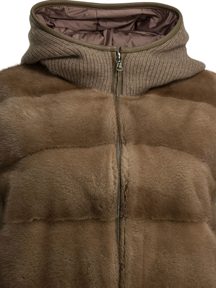 Camelia Brown Cashmere Jacket With Mink Fur Panels And Goose Down Padding